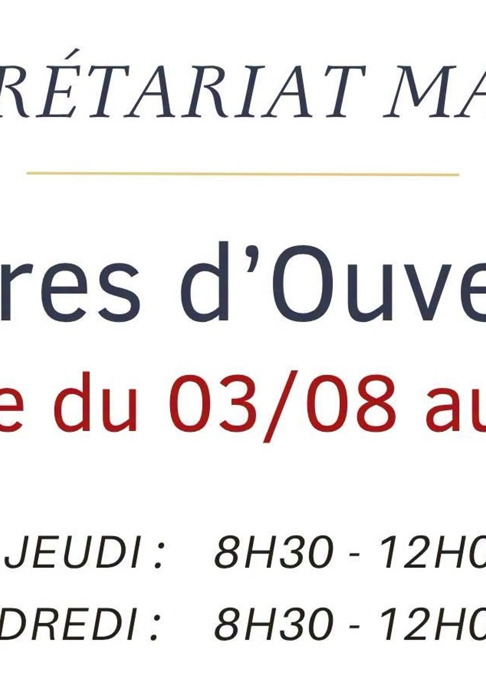 Horaires d'ouverture Mairie