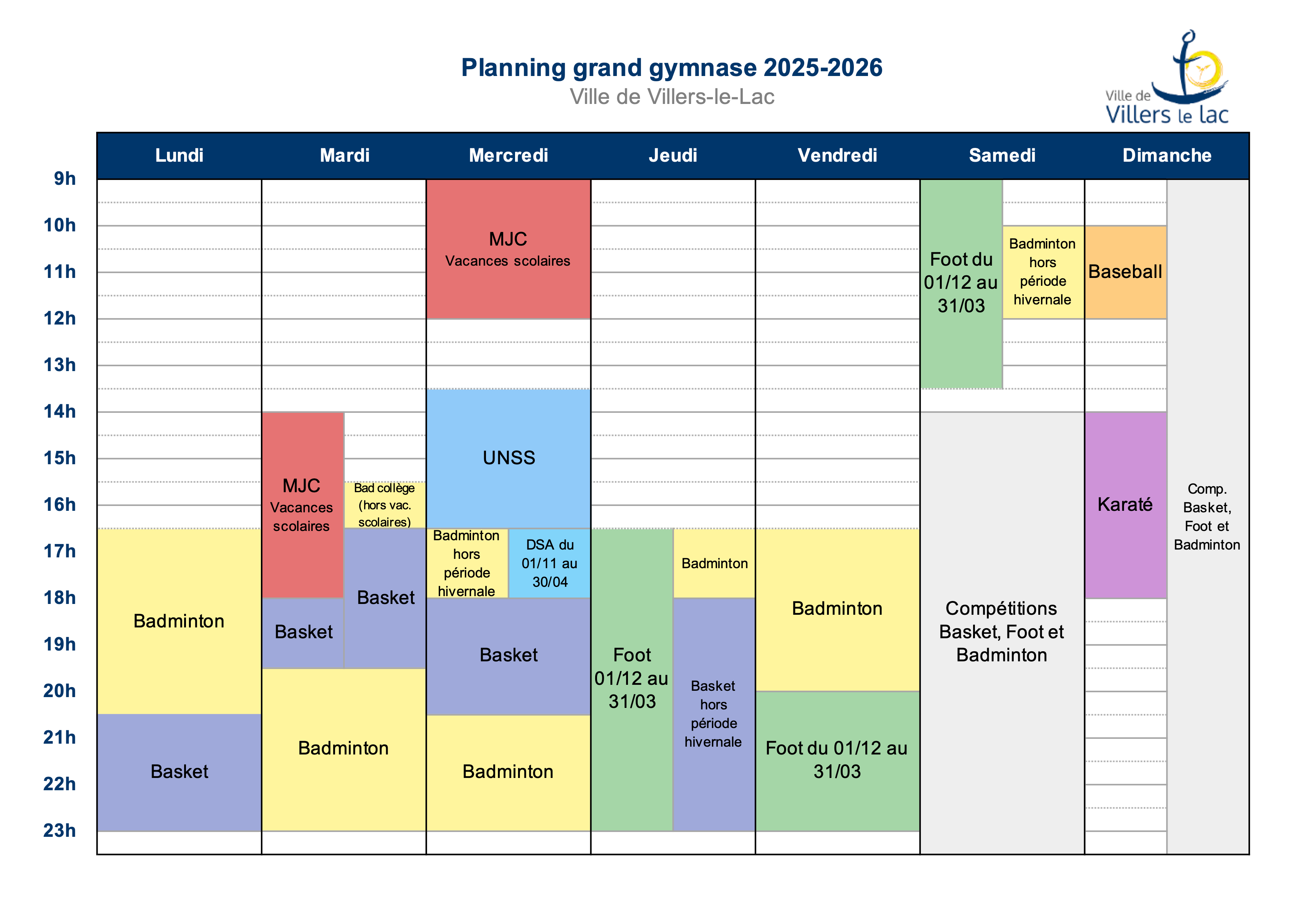 Planning Grand Gymnase 2025 2026
