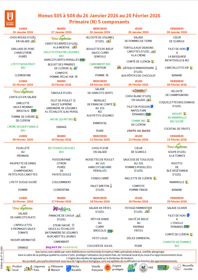 Menu Primaire 26.01.26 Au 20.02.26