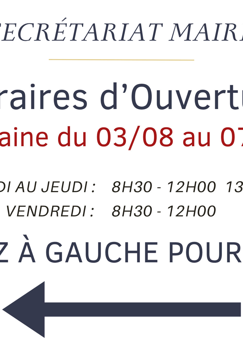 Horaires d'ouverture Mairie