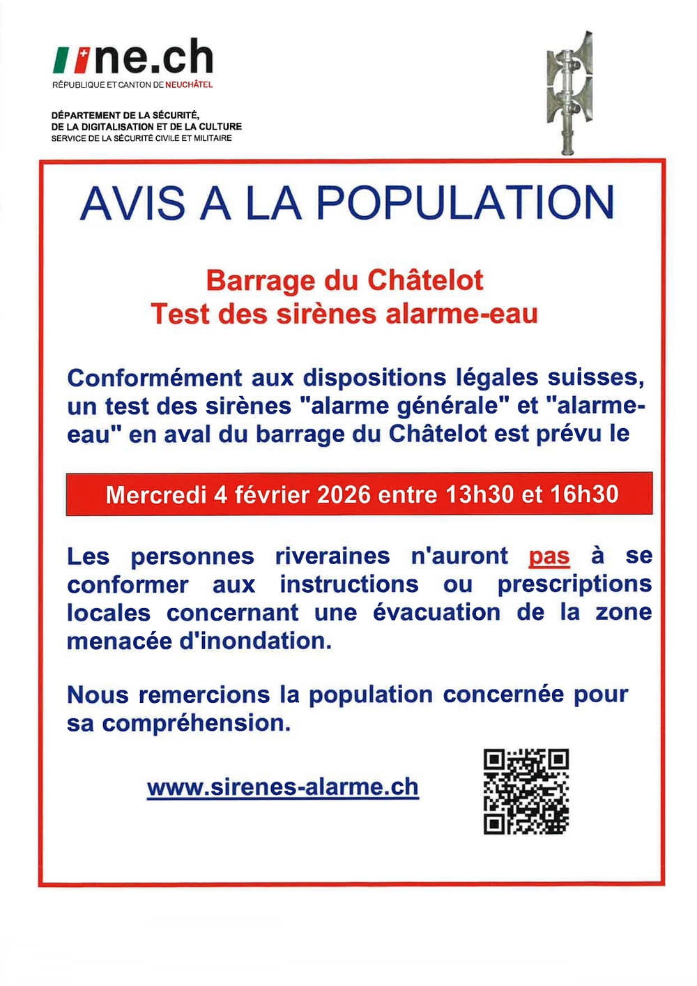 [TEST DES SIRÈNES BARRAGE DU CHÂTELOT]