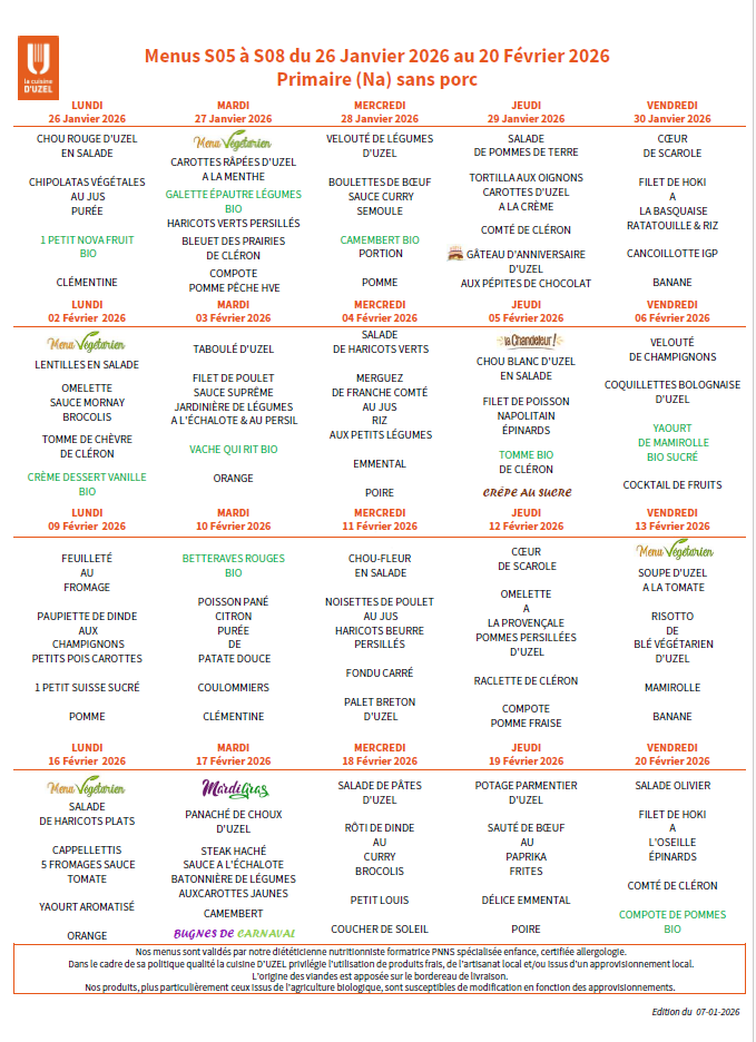 Menu Primaire Sp 26.01.26 Au 20.02.26